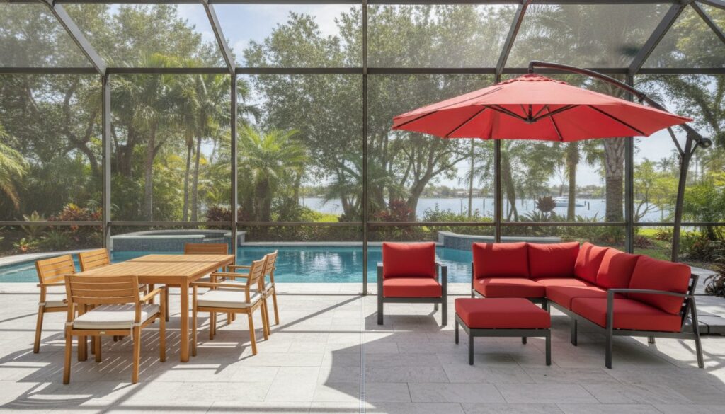 article 1755407 1782090506 Teak vs. Aluminum Outdoor Furniture: Which Is Better for South Florida? Teak vs aluminum outdoor furniture Miami comparison on a South Florida patio